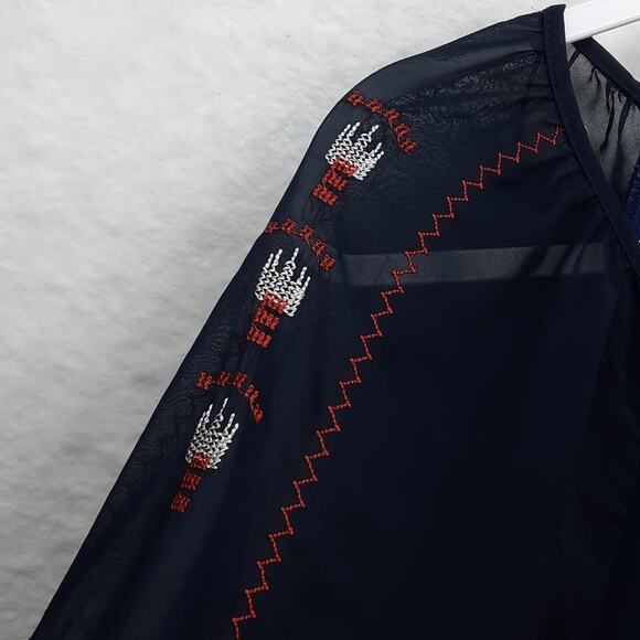 Ruby Rox Peasant Dress Womens Medium Navy Blue Embroidered Boho‎ Feminine - Picture 5 of 12